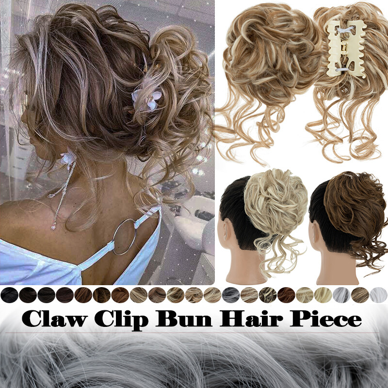 Clip on in Messy Bun Curly Hair Piece Extensions Hair Wedding Claw Clip AS REAL