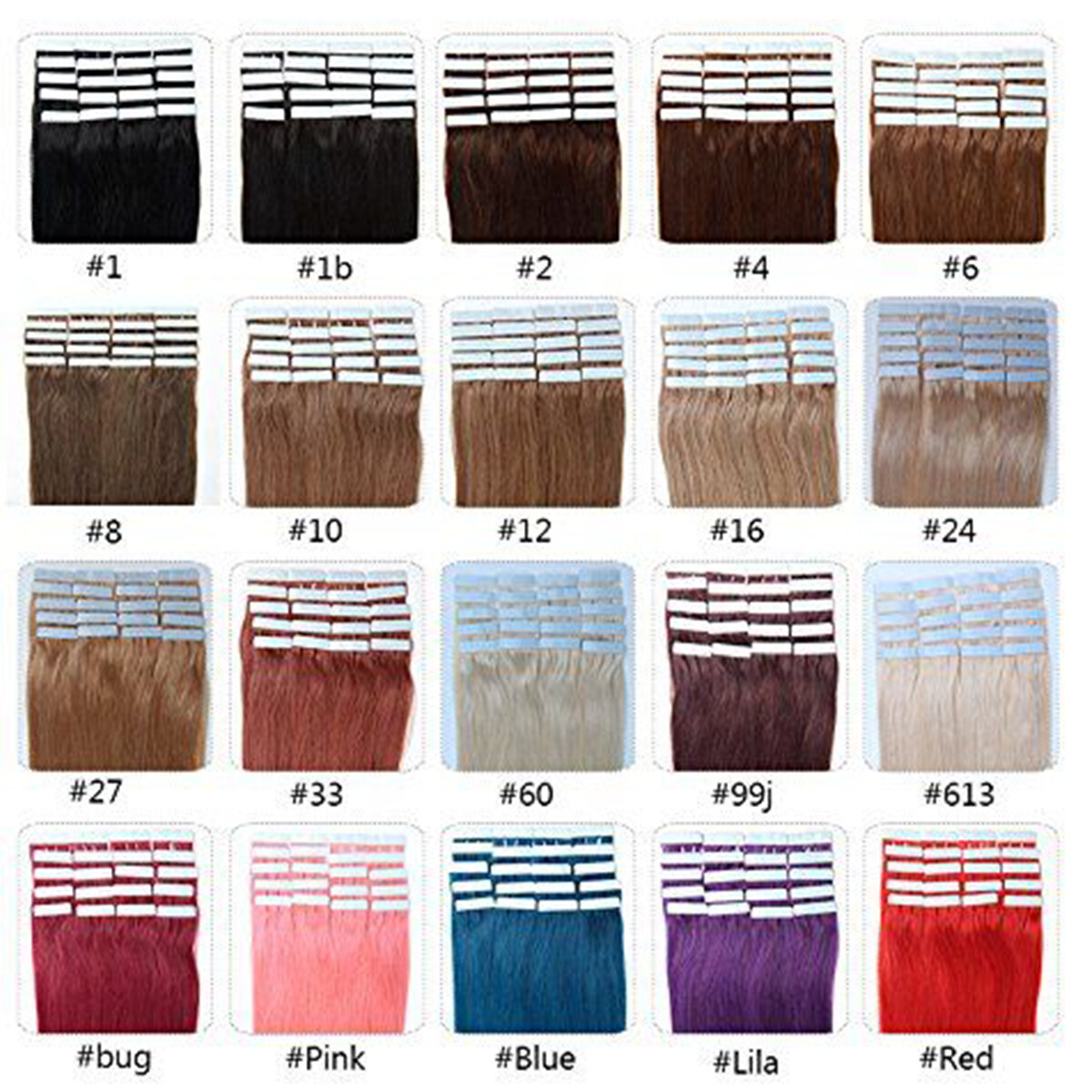 10-80PCS Invisible Tape In Skin Weft Remy Human Hair Extensions Full Head White#