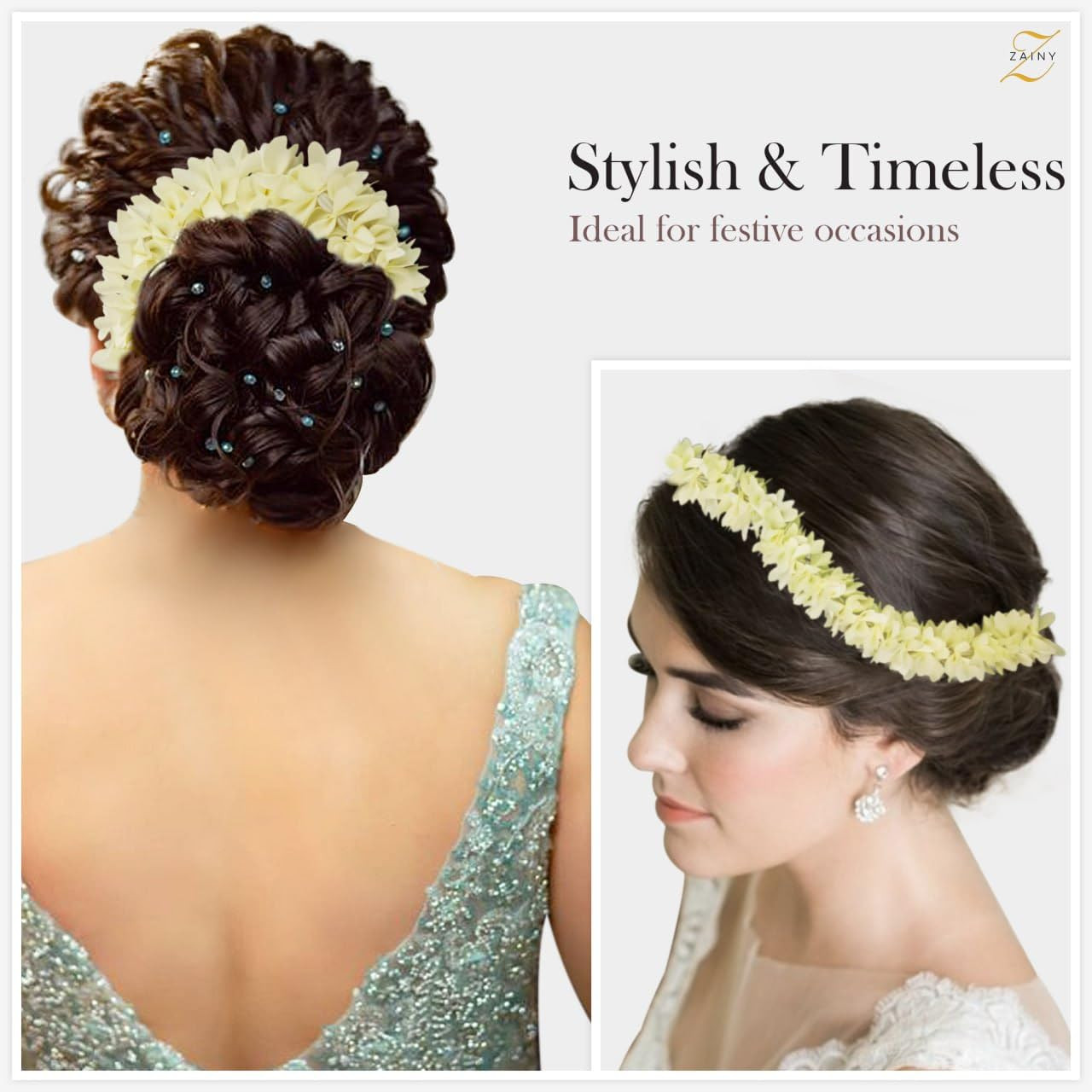 6 Pack Mogra Gajra for Hair Indian Bun, Artificial Fabric Jasmine Flowers Hairbu