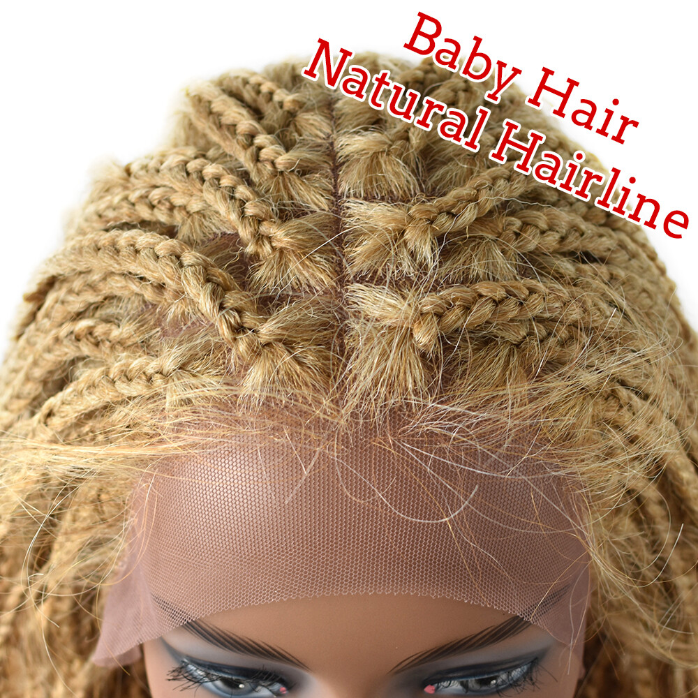 Hand Tied Swiss Lace Front Box Braids Women Wig Synthetic 18″ Wavy Ombre Hair US