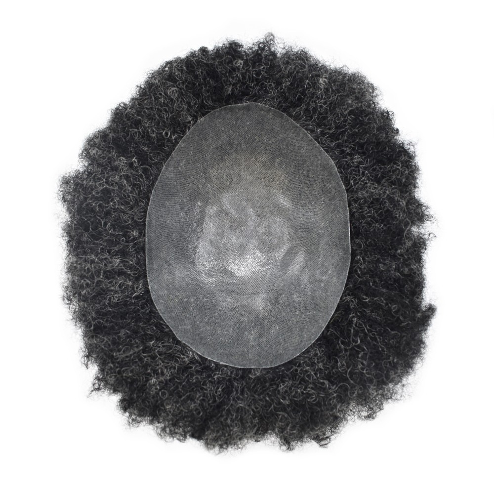Afro Curl Mens Toupee Full Poly African American Hair System Replacement for Men