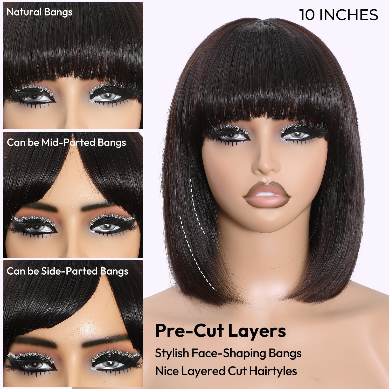Short Bob Wig with Bangs Human Hair Glueless Lace Bob Wigs 2X1 Bob Wig Straight