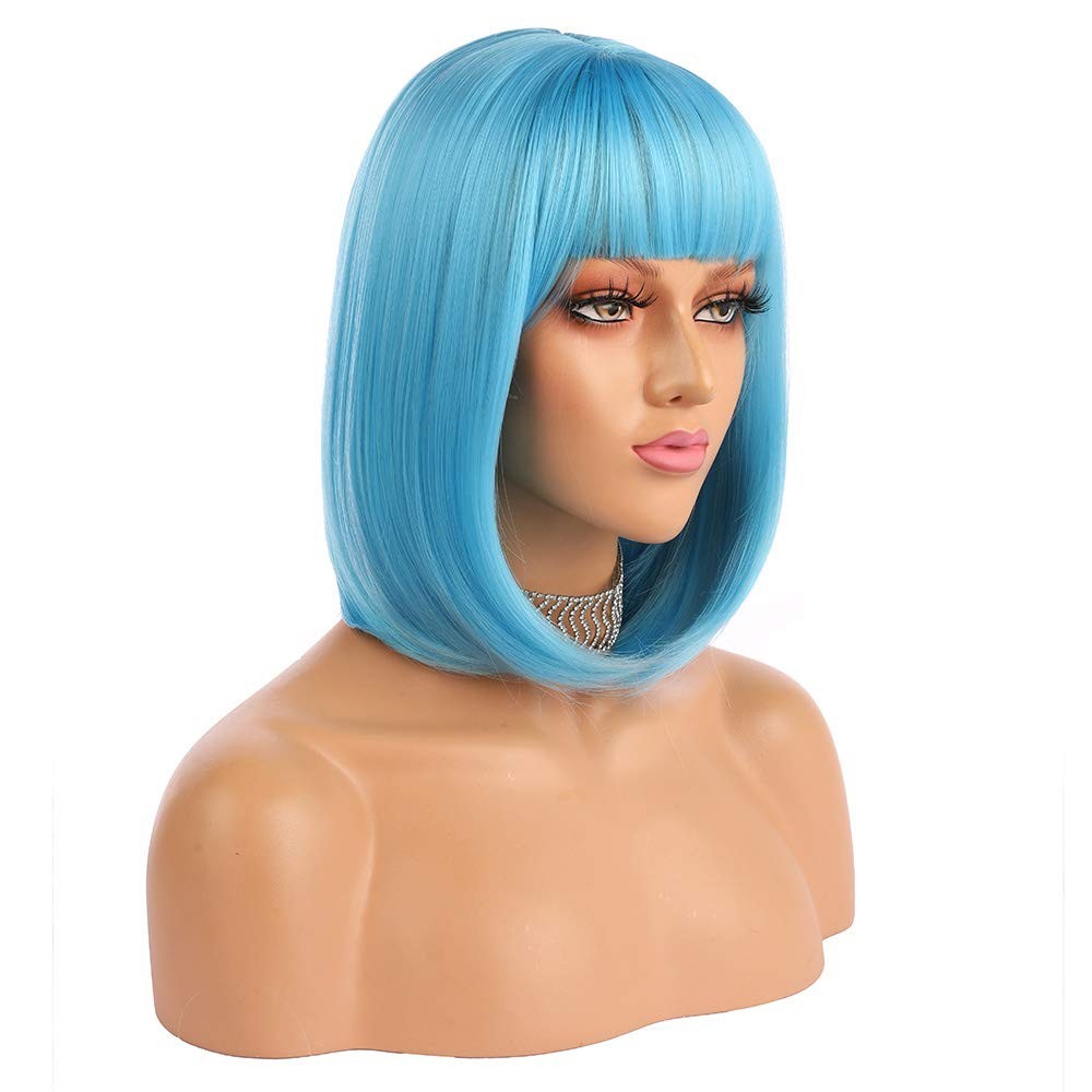 12″ Blue Straight Bob Wig for Women Cosplay Party 163E206613
