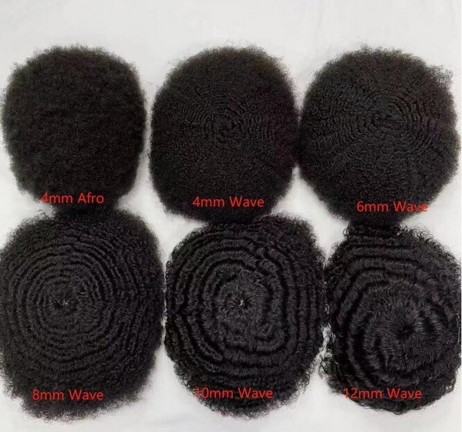 Hair for Black Men Afro Curly Toupee Human Hairpiece 6MM 8×10 Full Lace Wave