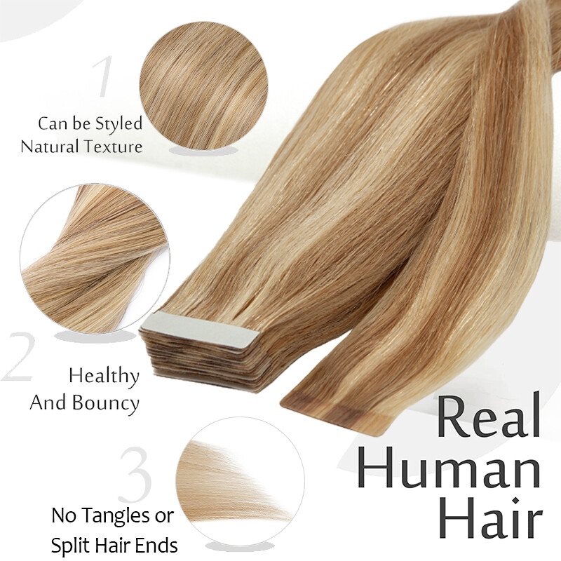 Invisible Tape in Real Human Remy Hair Extensions Skin Weft Blonde Russian Hair