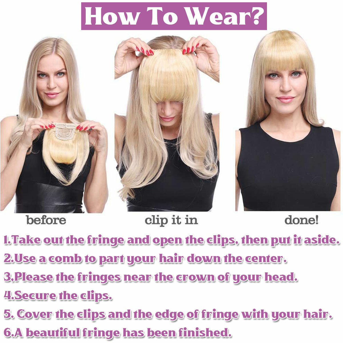 Thick Neat Air Bangs 100% Human Hair Extensions Clip in Fringe Front Hairpiece