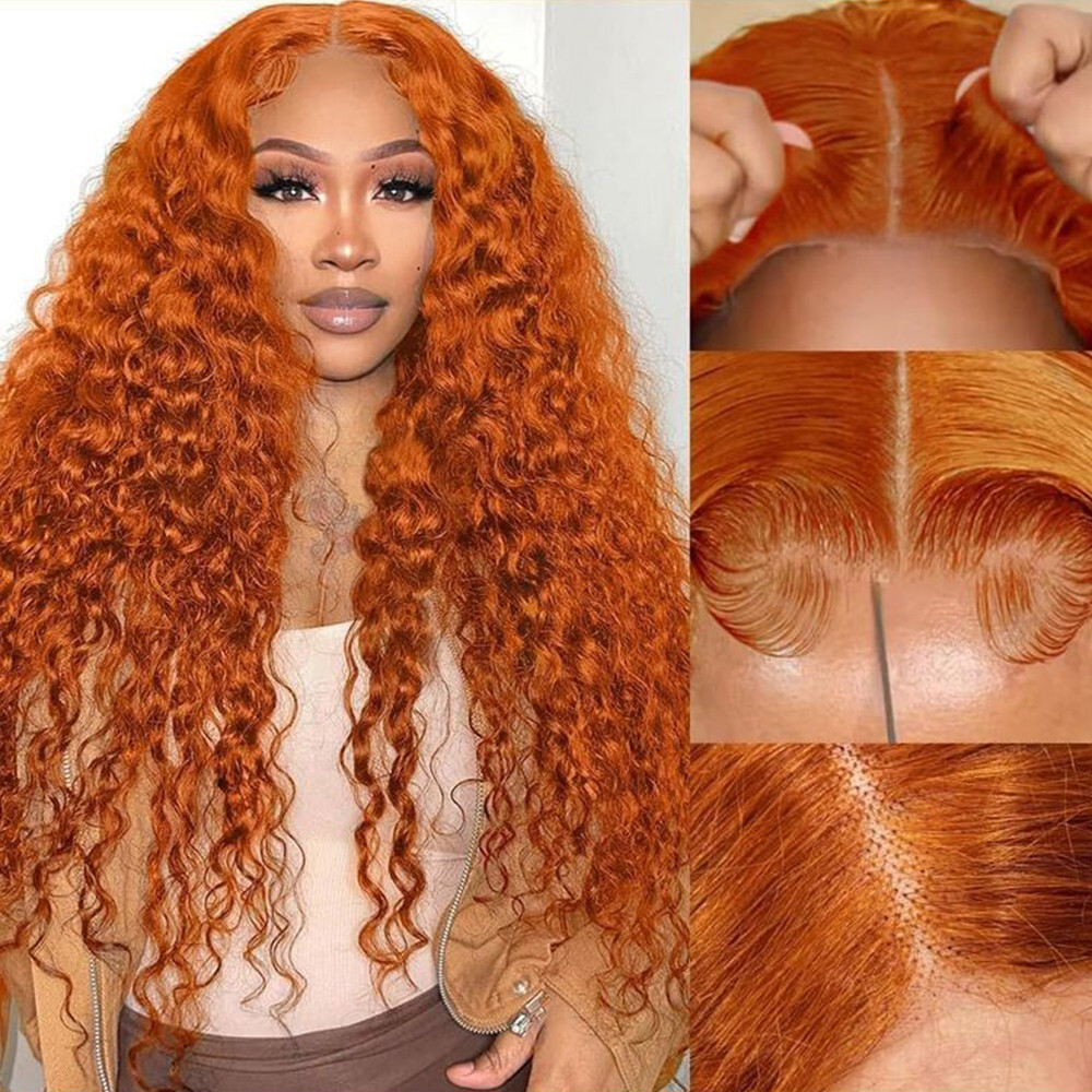 Ginger Orange Synthetic Lace Front Wigs Pre Plucked Natural Loose Curly Hair Wig