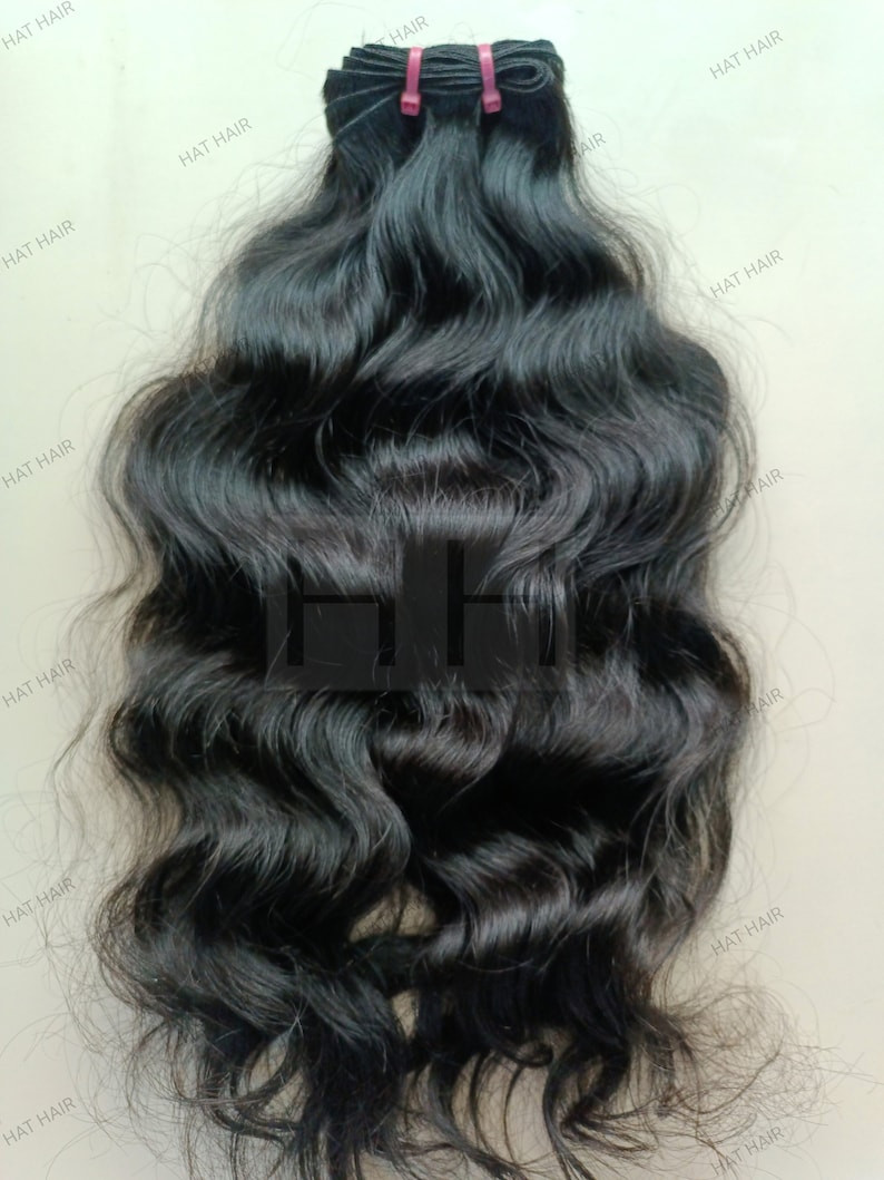 14 inch Raw Indian Wavy Human hair extensions Machine weft, Raw Unprocessed bund
