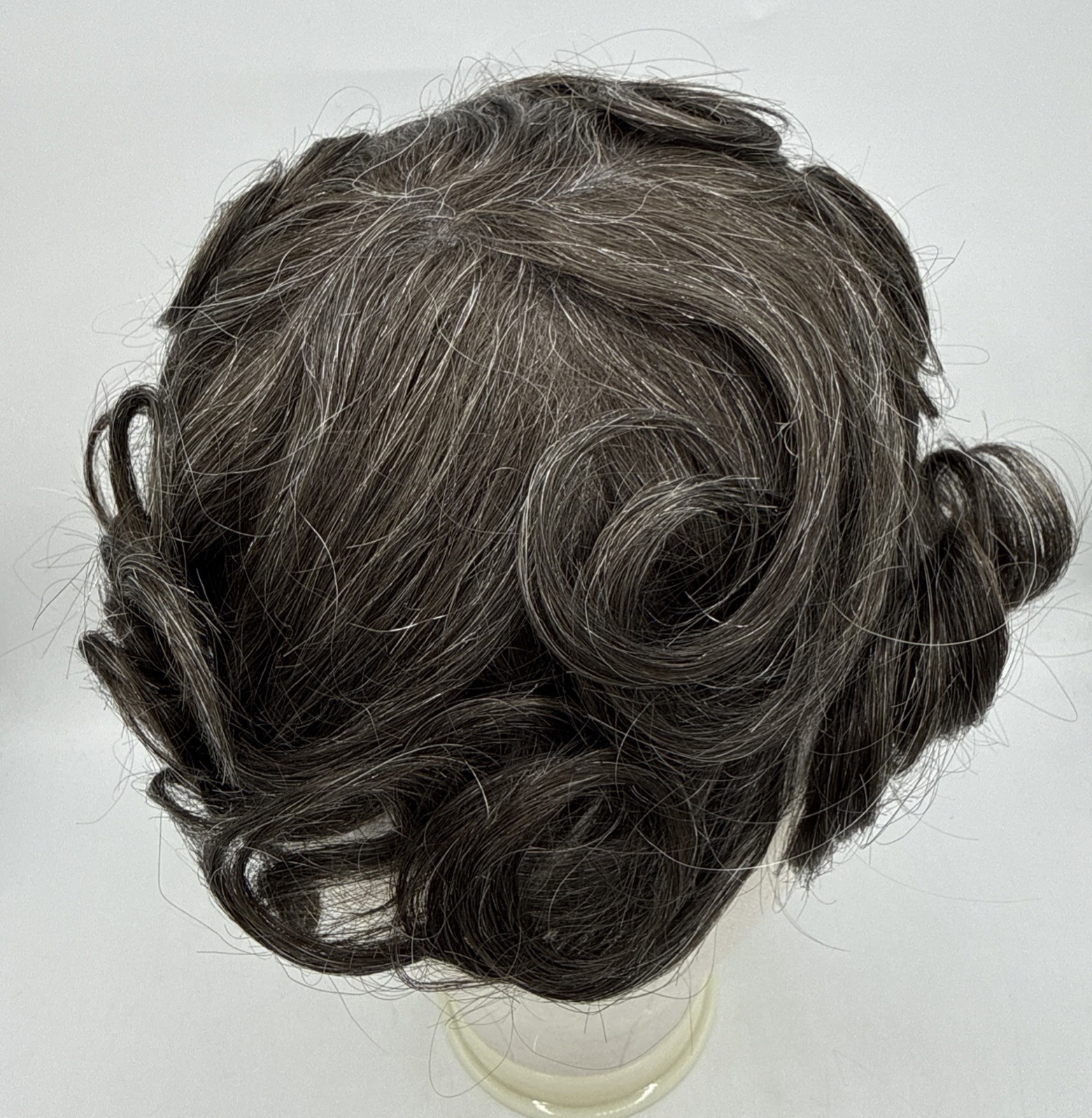 Men’s Toupee Human Hair Wavy Replacement #34A Gray HH Fibre Mix 7” Length NEW!
