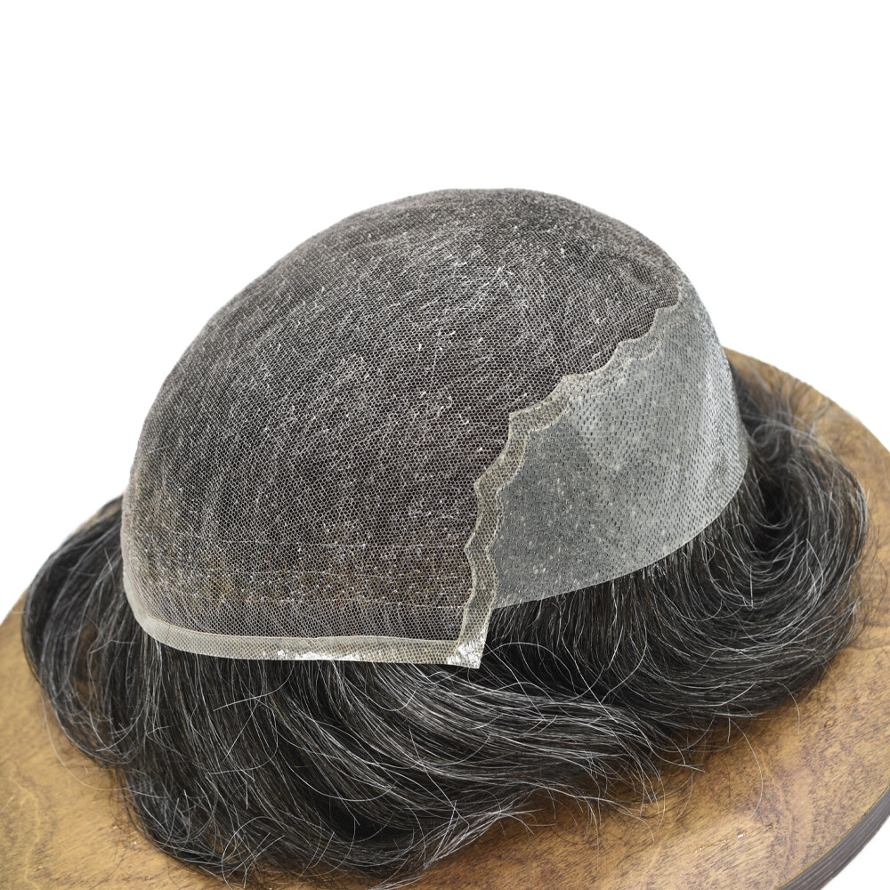 French Lace Front Mens Toupee Hairpeice Poly Skin Human Hair Replacement Systems