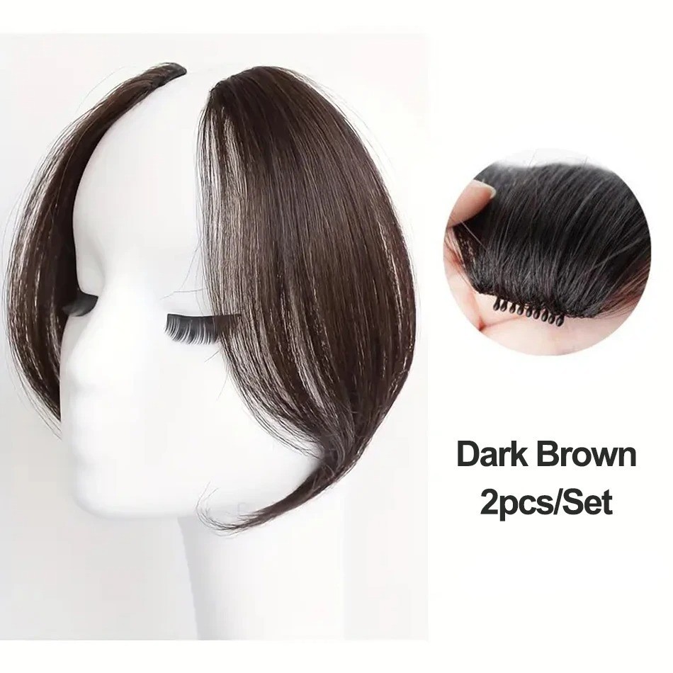 2pcs Side Bangs Synthetic Hair Extension Easy Clip In Gradient Bangs Natural