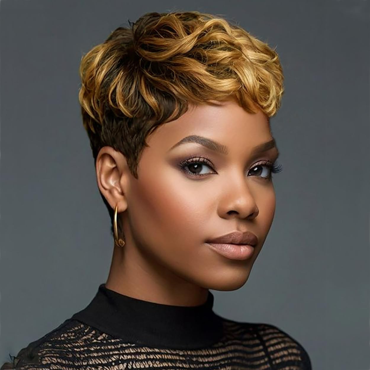 Heat Resistant Short Ombre Curly Wig for Black Women – Adjustable Fit Included