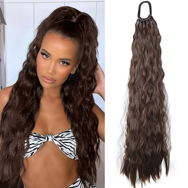 Elastic Tie Synthetic Long Curly Wavy Ponytail Extensions Women Hairpiece Daily