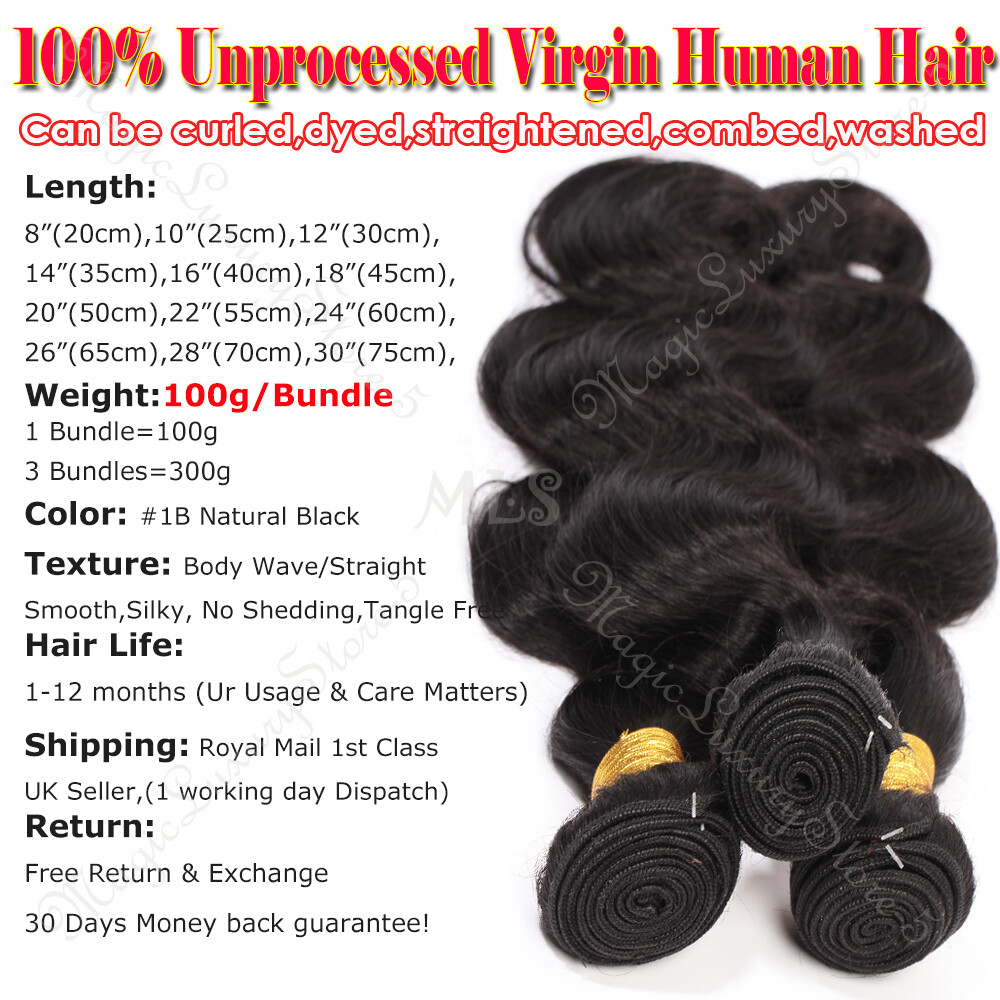 Body Wave/Straight Malaysian Virgin Human Hair 1-4bundles Weave CLEARANCE US HOT