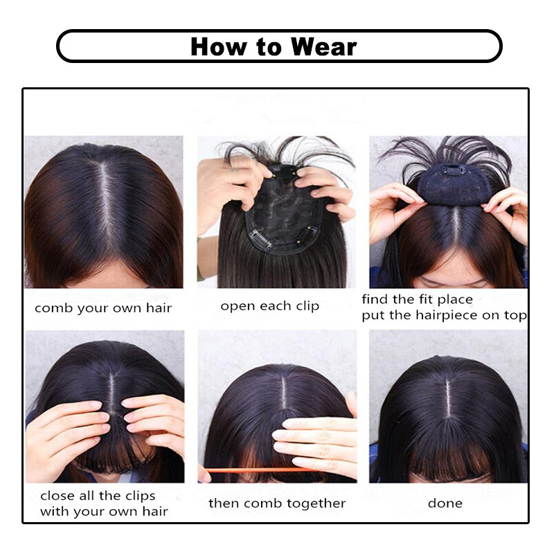 Topper Piece Clip In Hair Top Toupee Silk Wigs Hairpiece Real AS Human with Bang