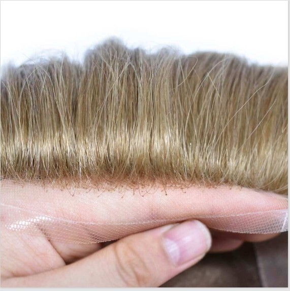 French Lace Front Mens Toupee Poly Skin Hairpieces Human Hair Replacement System