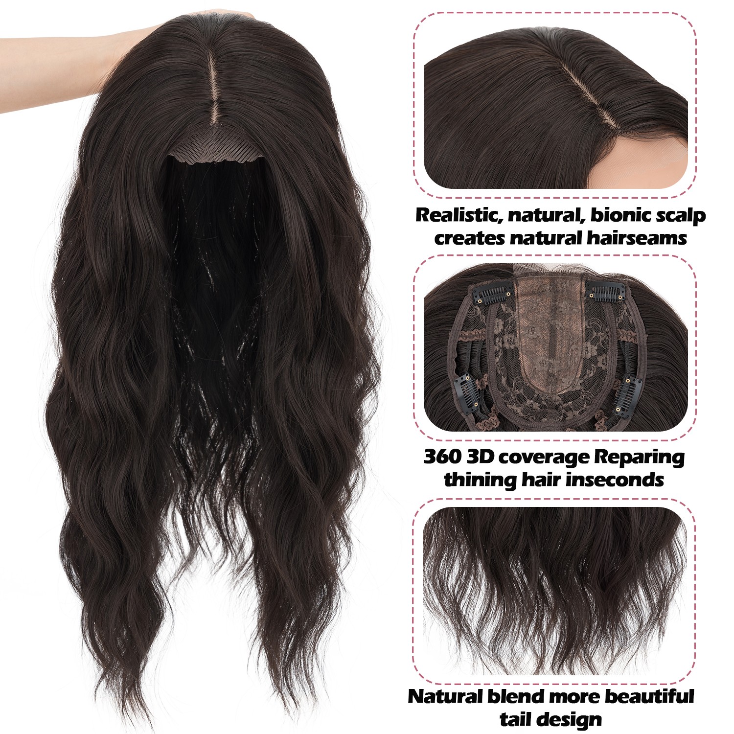 Natural Hair Toppers Clip in Top Piece Toupee LACE AS Human Hair Curtain Bangs M