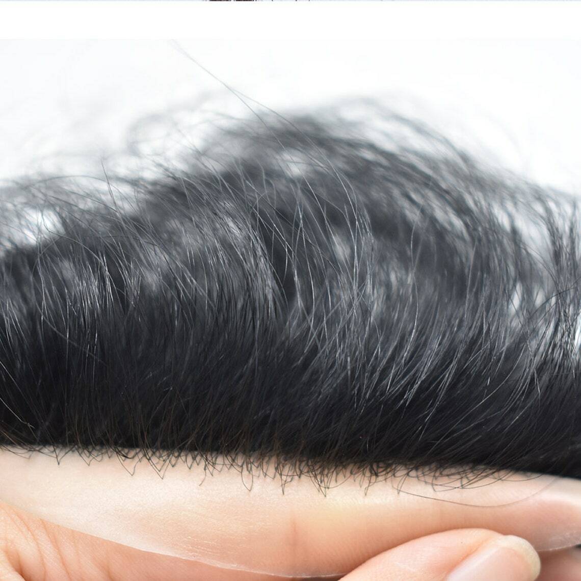 Mens Toupee Thin Skin Invisible PU 0.06mm Full Poly Human Hair piece for Men Wig