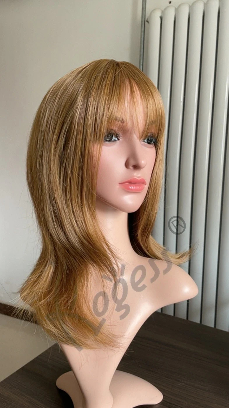Brown Wavy Shoulder-Length Wig with Bangs Heat Resistant Synthetic Hair5253