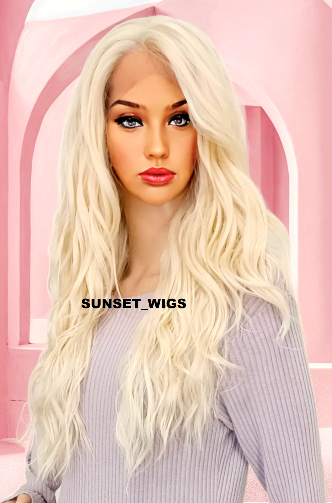 360 FREE PART HUMAN HAIR BLEND LACE FRONT WIG LONG WAVY PLATINUM BLONDE #613A