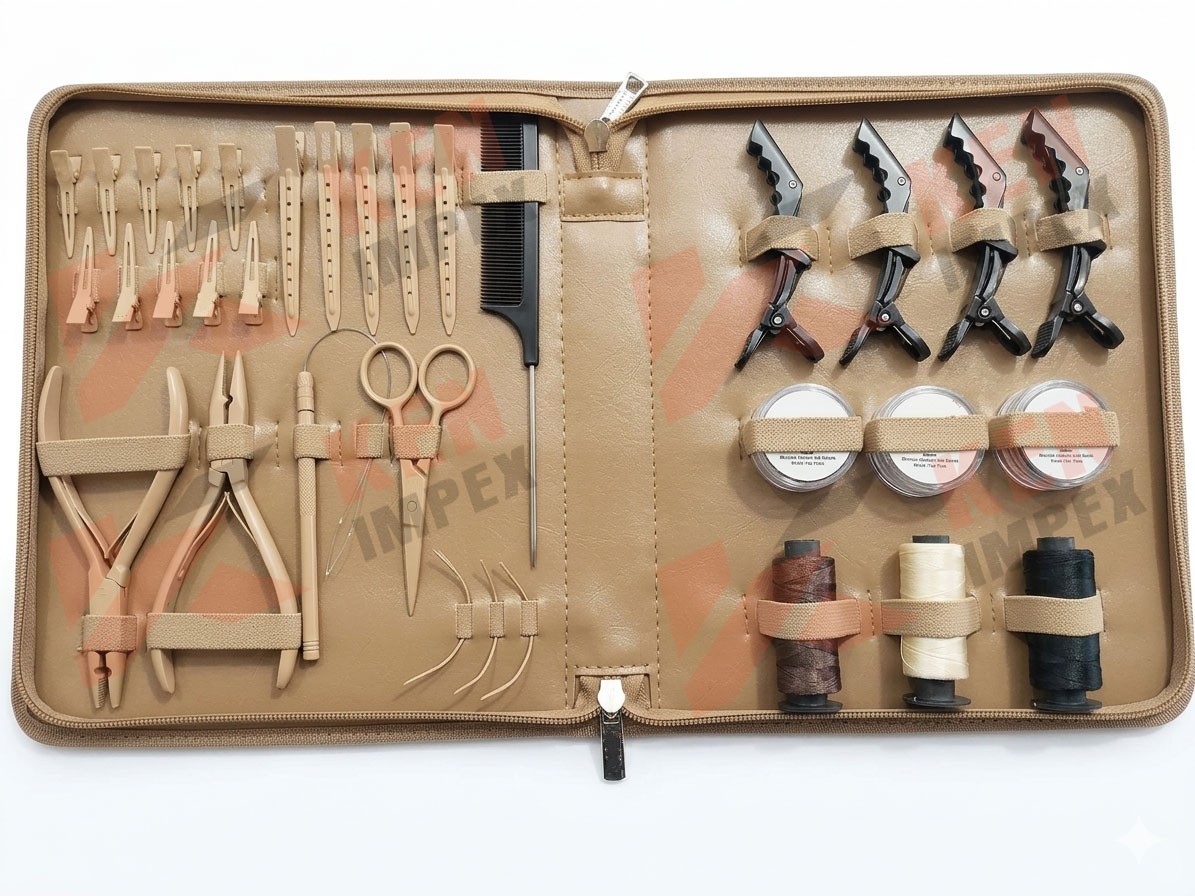 Hair Extension Tools Branded Kit Mate Beige Color Logo Laser Engraving PVC Case