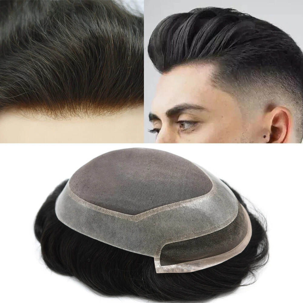 Mens Toupee Hair Replacement System Lace Front Fine Mono Thin Skin Wig Hairpiece
