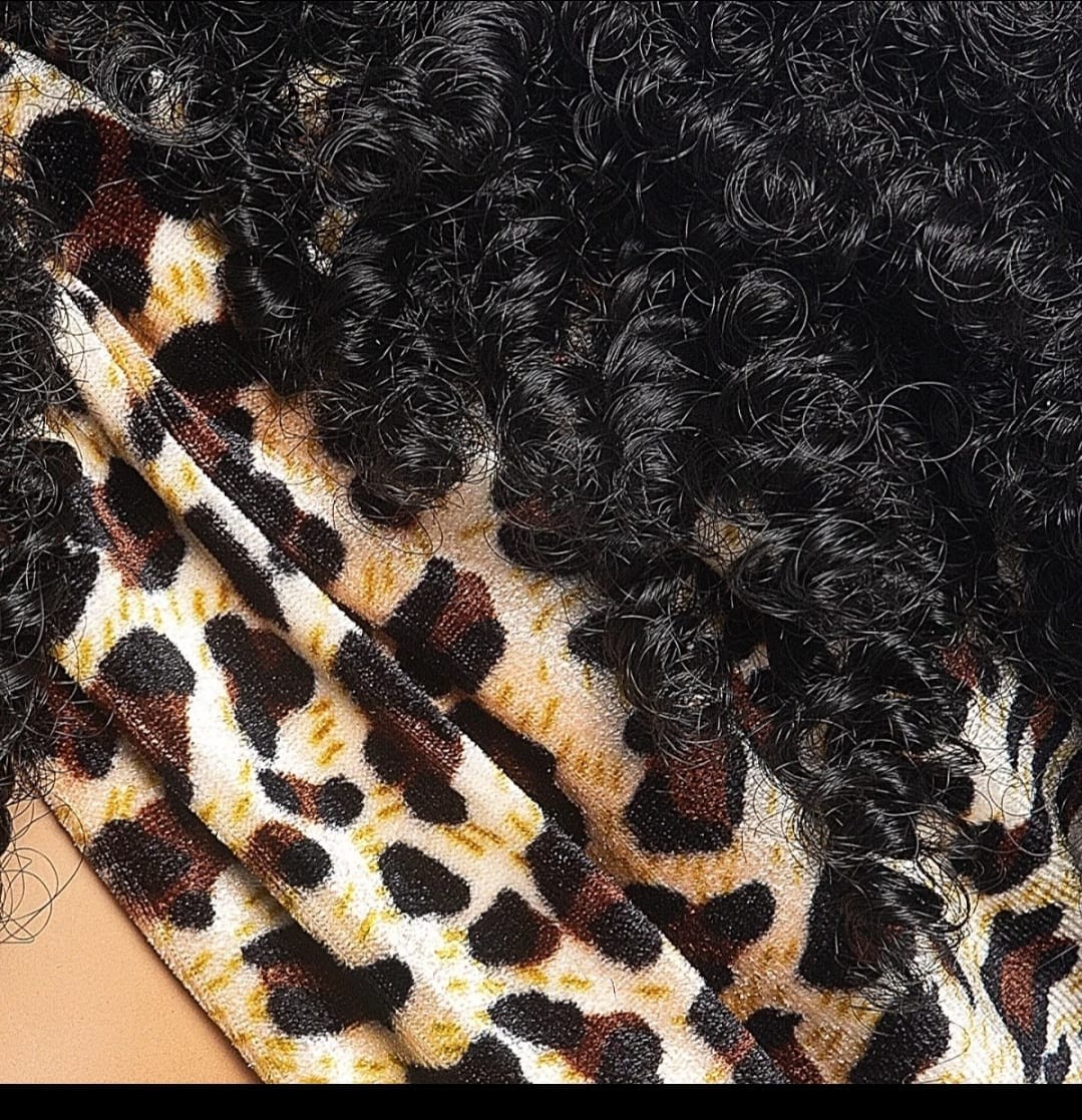 Women’s 6-Inch Short Leopard Print Kinky Coil Headband Wig, Adjustable Band