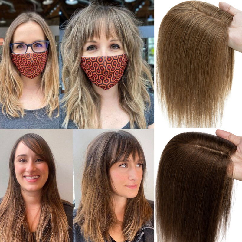 130% Clip In Human Hair Topper Top Hairpiece Toupee Wigs Bangs Thick Large Base