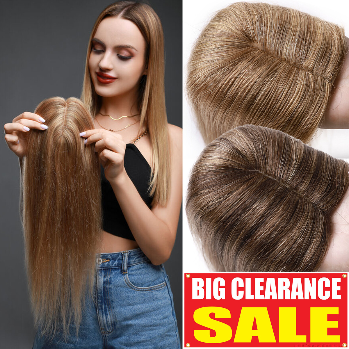 US 100% Human Hair Women Topper Hairpiece Clip In Mono Silk Base Top Wigs Toupee