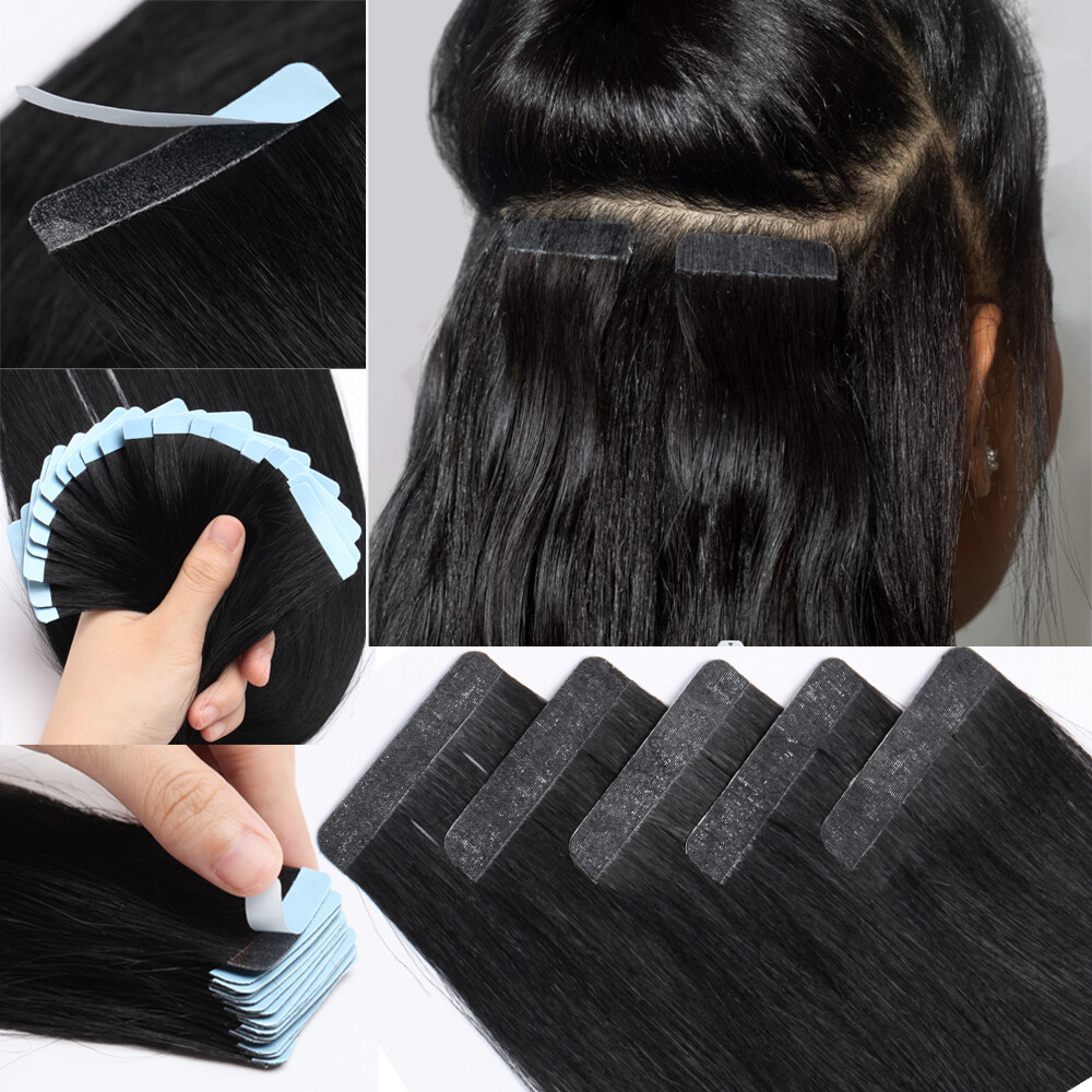 60pcs Tape in Remy Human Hair Extensions Skin Wefts Premium Thick Hair 14-24 in