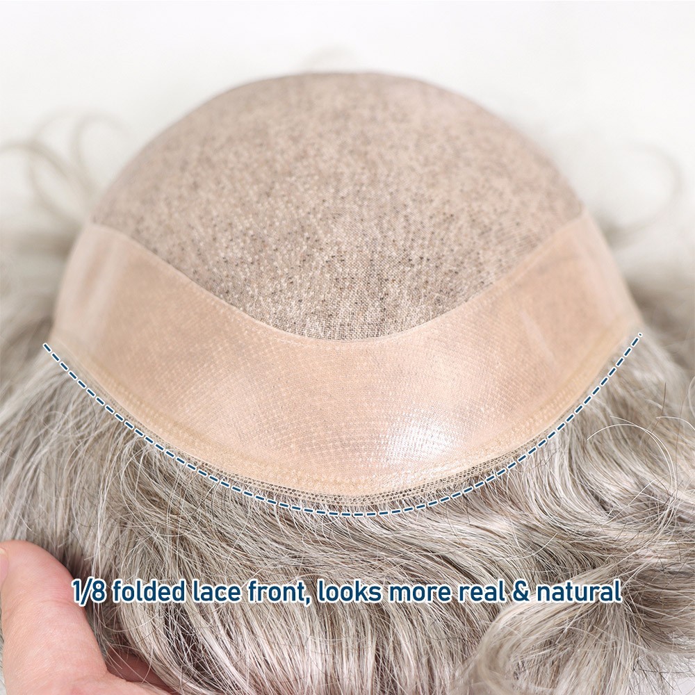 Men 100% Human Hair Toupee Replacement Hairpiece #580 Poly and Mono Base