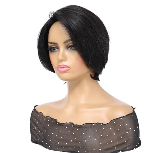 8″ Short Pixie Cut Human Hair Wig for Women, Glueless Straight, Easy Wear, Low M