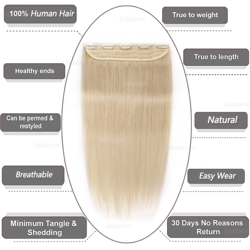 Real Remy Hair 3/4 Full head One Piece Clip in Human Hair Extensions 16in-24in