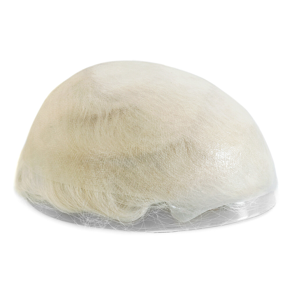 Super Ultra Thin Skin Mens Toupee Human Hair Replacement System Hairpieces White