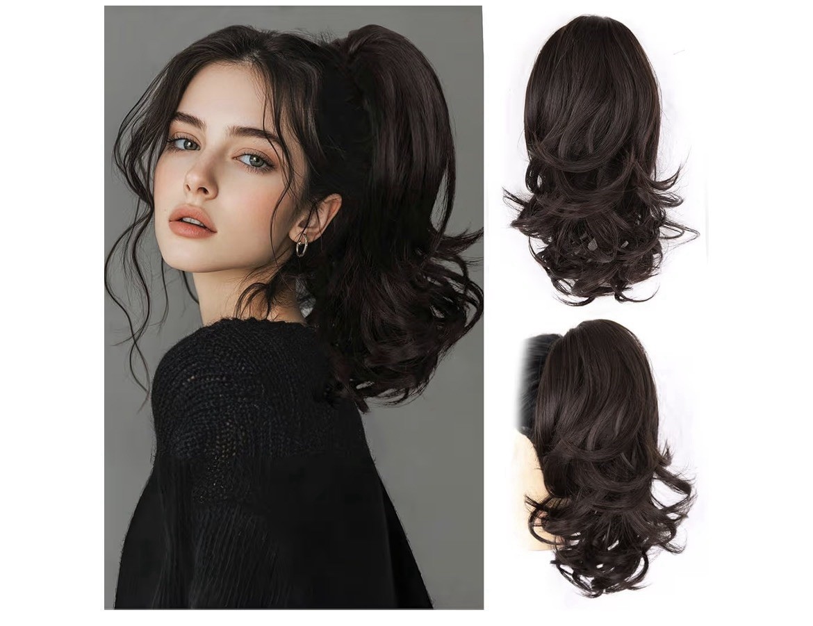 Brown Synthetic Clip In Ponytail For Women – 14 Inch Curly Ponytail Extension