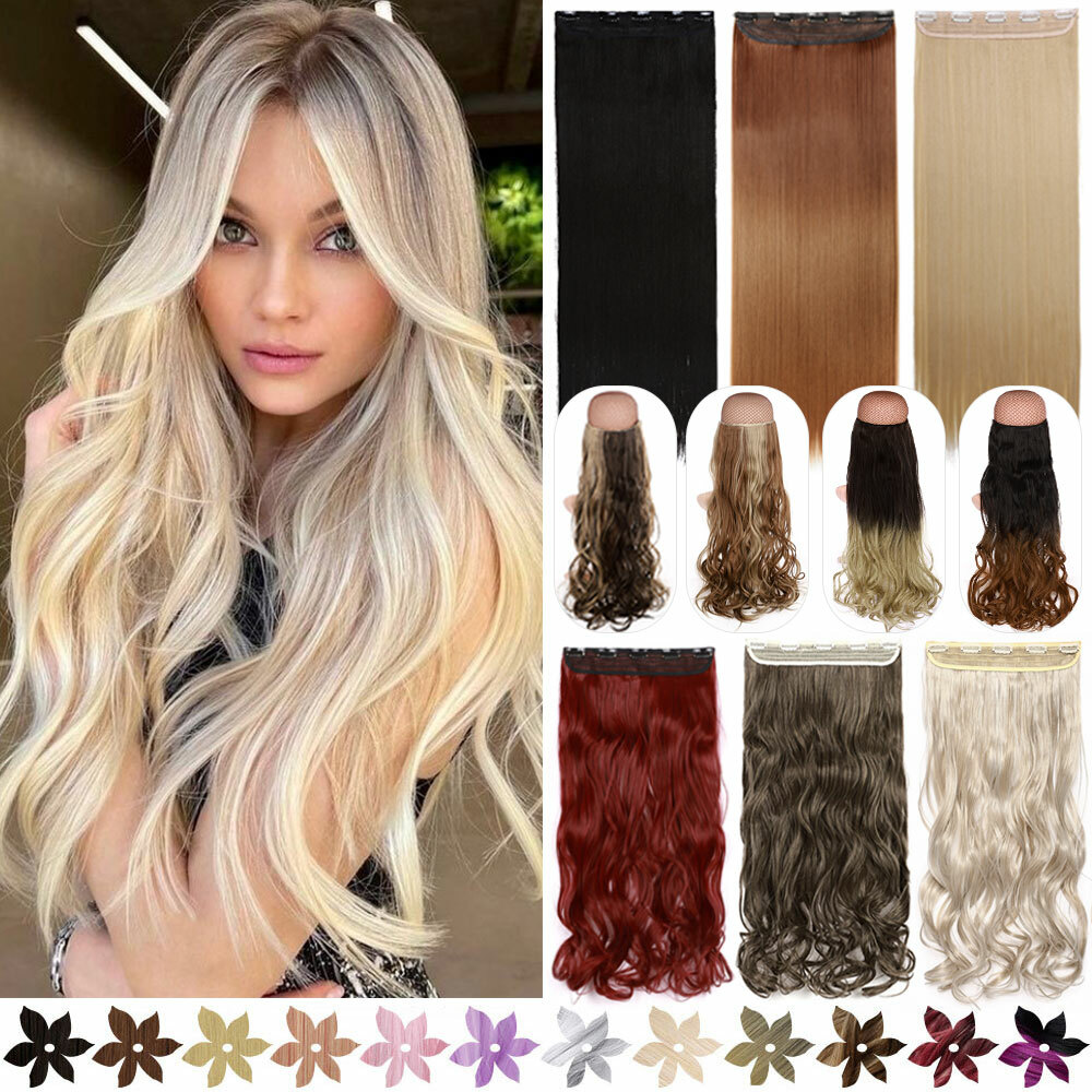 Mega Thick Wavy Curly Clip In On Hair Extensions 3/4 Head 5 Clips Real AS Human
