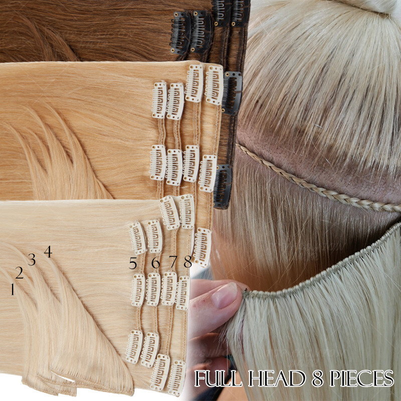 CLEARANCE Clip In 100% Remy 9A Remi Human Hair Extensions 8PCS Full Head 16-24″