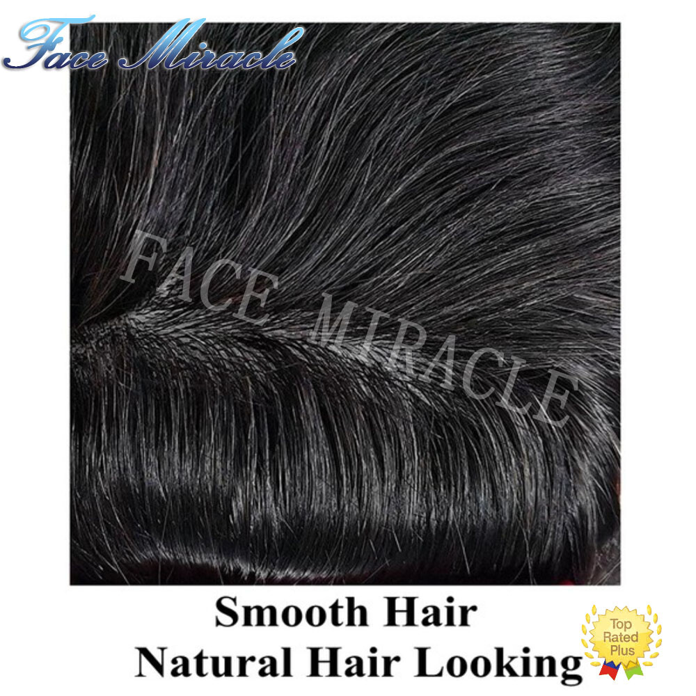 Full PU Mens Toupee for Men Human Hair Replacement System Skin Poly Hair Piece