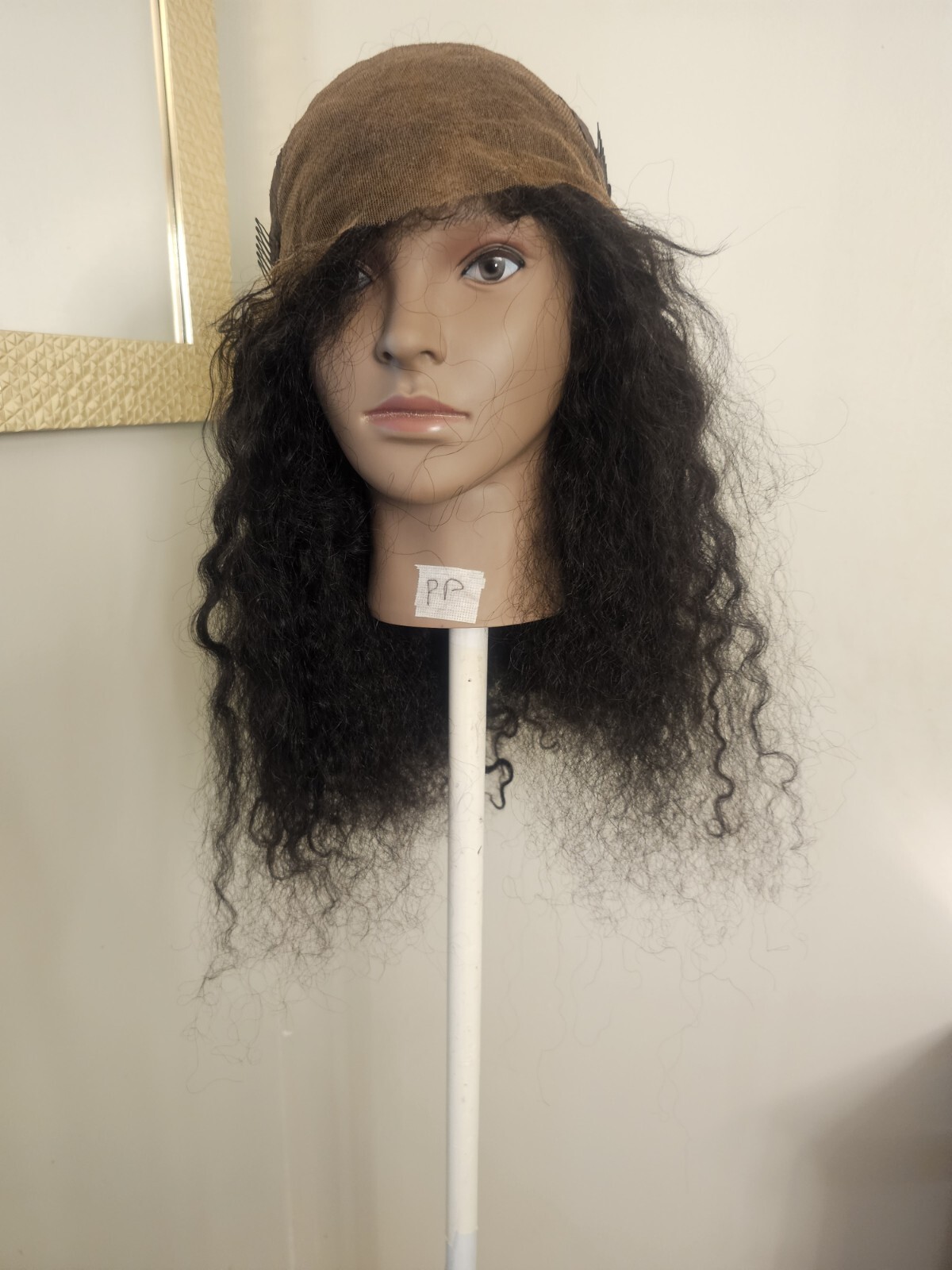 High Quality regular Top Black 20″ curly 150% Virgin Human Hair Lace Wig