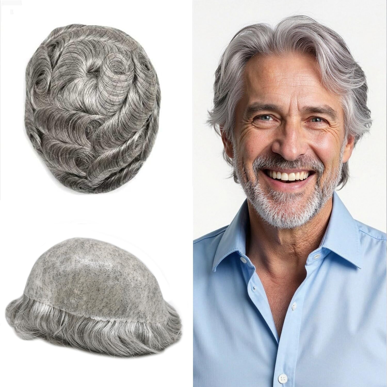 Full Poly Thin Skin Mens Toupee Hairpiece Human Hair System Replacement Wigs