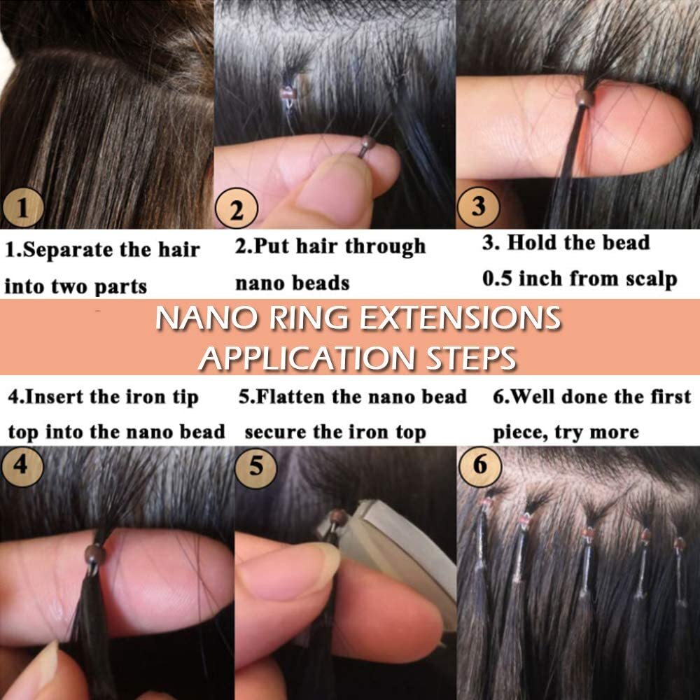 Nano Ring Hair Extensions Micro Nano Beads Link Real Human Hair Full Head 200str