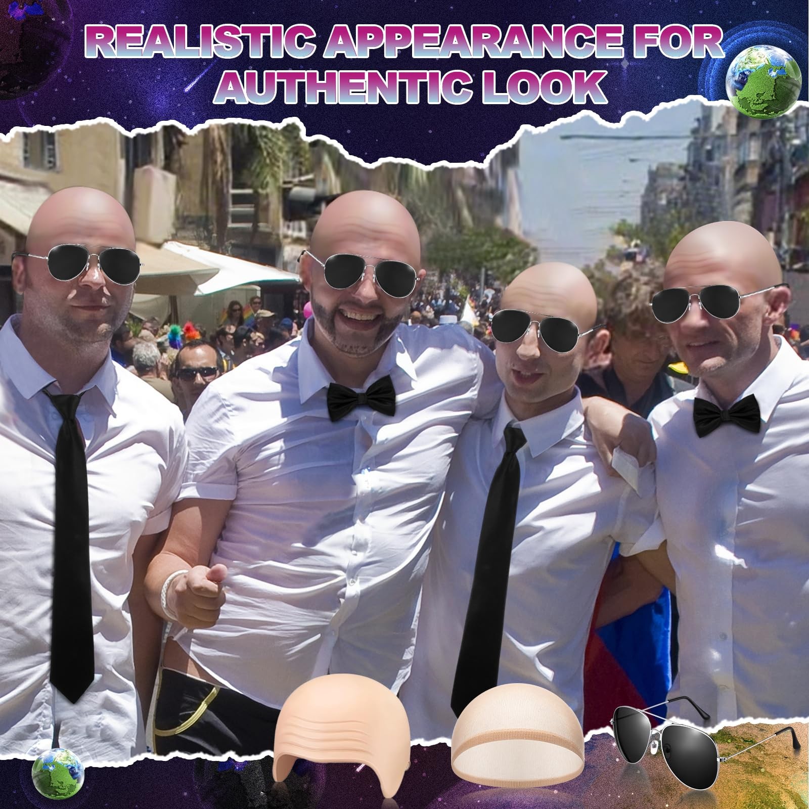 Mepase 18 Pcs Bald Caps Glasses Nylon Makeup Latex Bald Head Wig Cap For Men