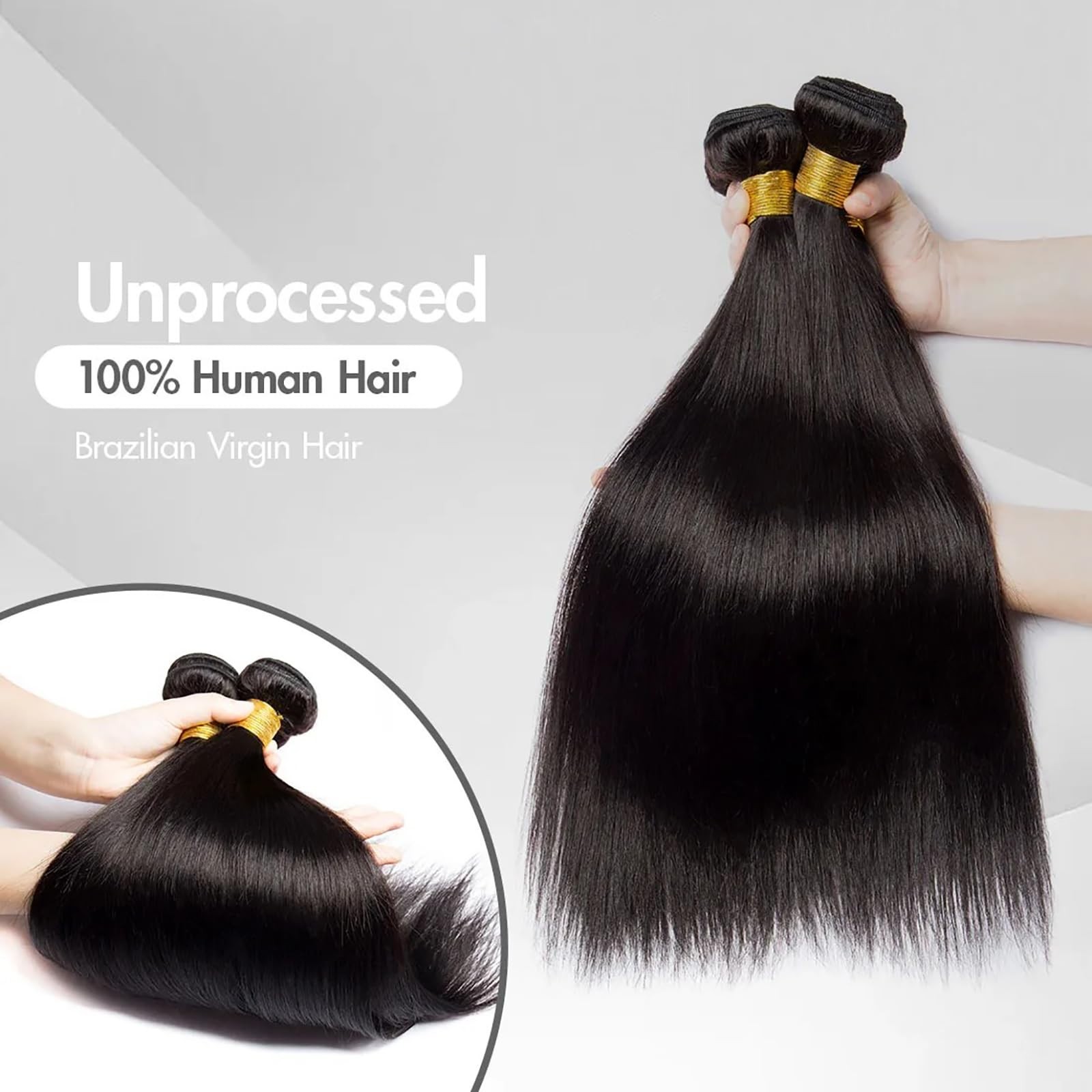100% Unprocessed Straight Human Hair Bundles 20-26 Inch, Thick Virgin Extensions