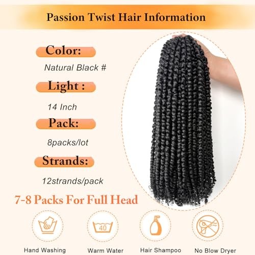 8 Packs Passion Twist Hair Pre Twisted 14 Inch Passion 14 Inch (Pack of 8) 1B