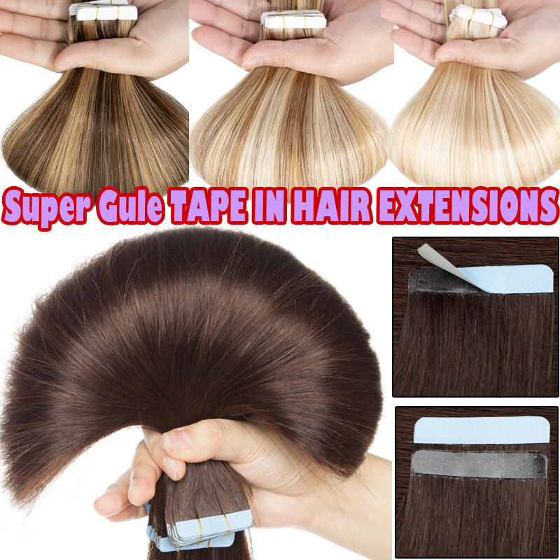8A Thick 10-60pcs Tape in Russian Remy Human Hair Extensions Skin Weft Full Head