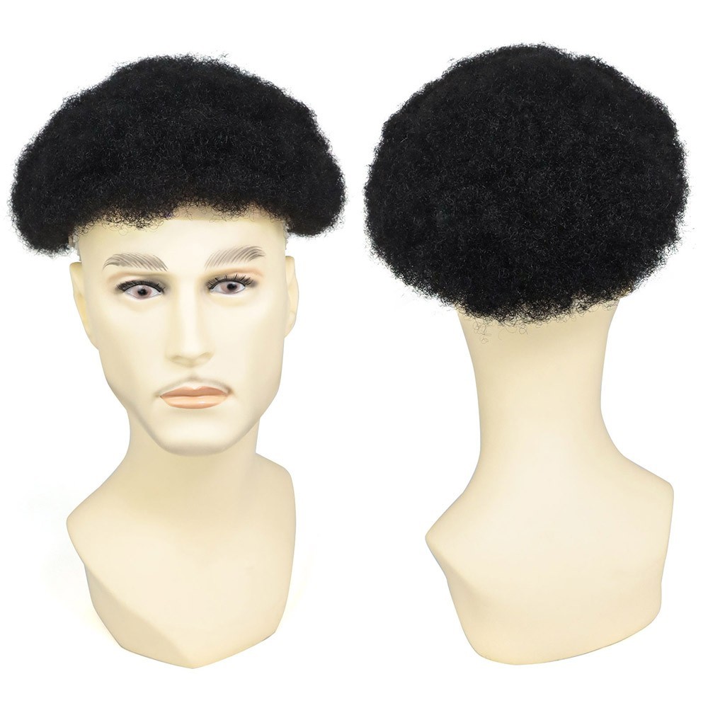 Full Lace Afro Curly Human Hair Mens Toupee 8×10 Hairpiece African American Wigs