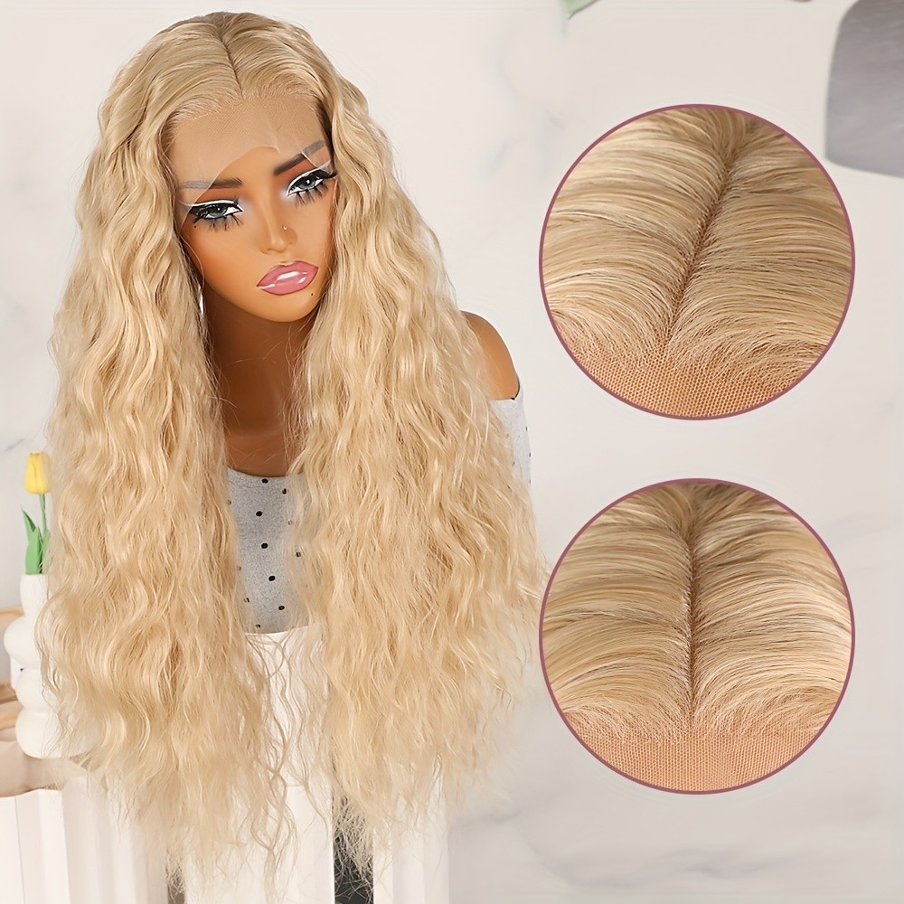 Women’s Long Loose Curly Wave Synthetic Hair Lace Front Wigs Ash Blonde Glueless