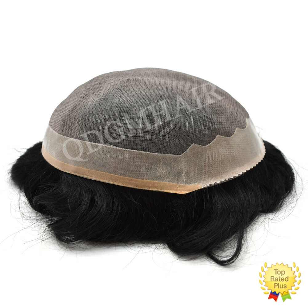 Fine Mono Mens Toupee Hairpiece Human Hair Replacement Poly Around Hair Systems