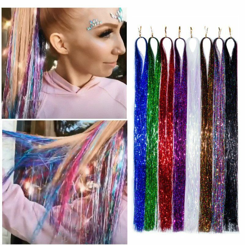 Hair tinsel 450 Strands Holographic Sparkle Extensions Glitter Women Dazzles