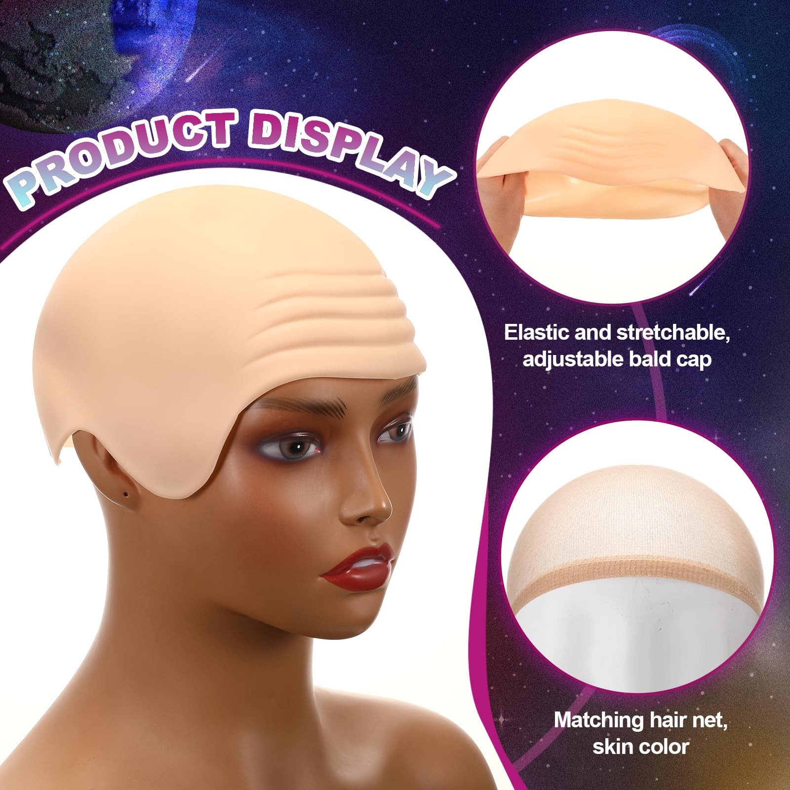Mepase 18 Pcs Bald Caps Glasses Nylon Makeup Latex Bald Head Wig Cap For Men